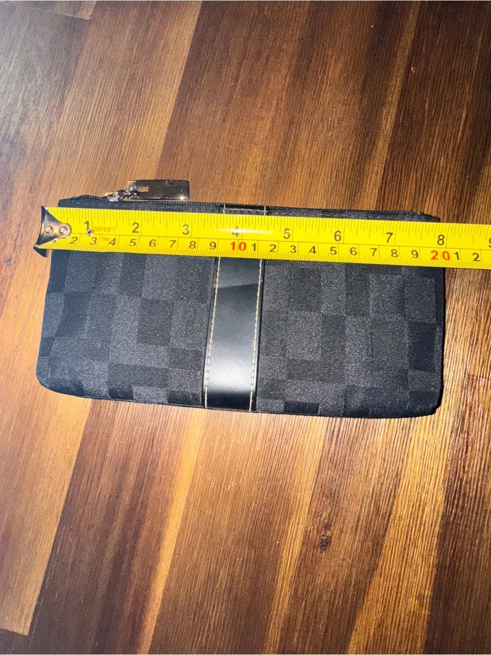 Black Tonal Checkered Fabric Zip Makeup Bag Clutch Organizer - NEW never used